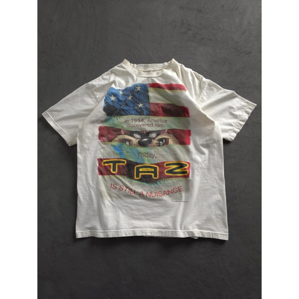 Vintage 90s America Discovered Taz Looney Tunes White T-shirt Cotton XL